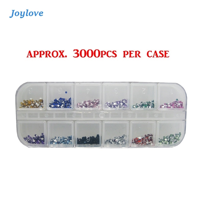 Joylove 3000Pcs 2Mm Steentjes Nagel Decoratie Ronde Kleurrijke Glitters Met Hard Case Diy Nail Art Decoraties