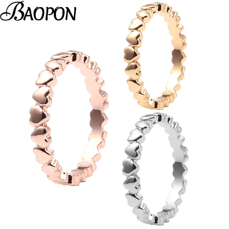 BAOPON-Anillo de clásico para mujer, de personalidad, plateado, en forma de corazón, joyería sencilla