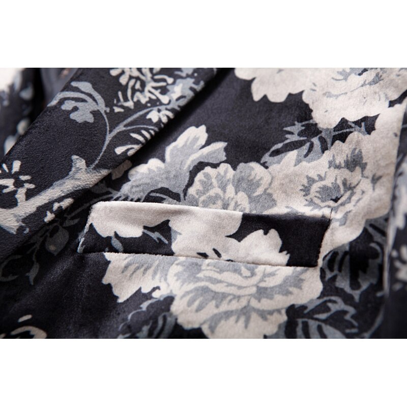 Shenrun Men Blazer Jackets Slim Autumn Winter Digital Print Velvet Casual Blazers Stage Costume Singer Host