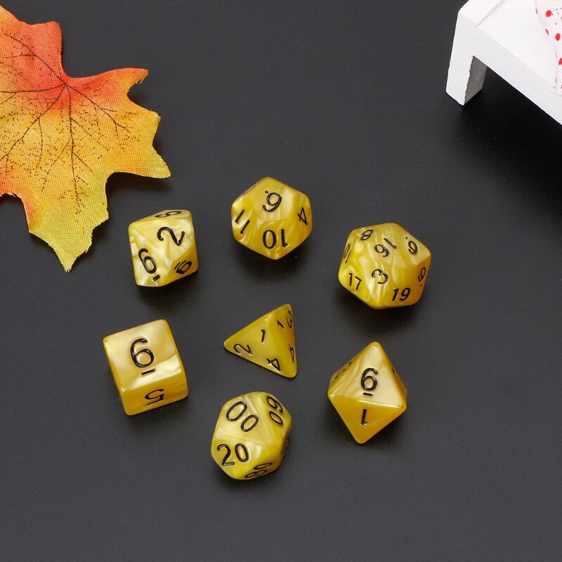 7Pcs Polyhedral Dice White Numbers For Dragon Pathfinder D20 D12 2xD10 D8 D6 D4 D0LB