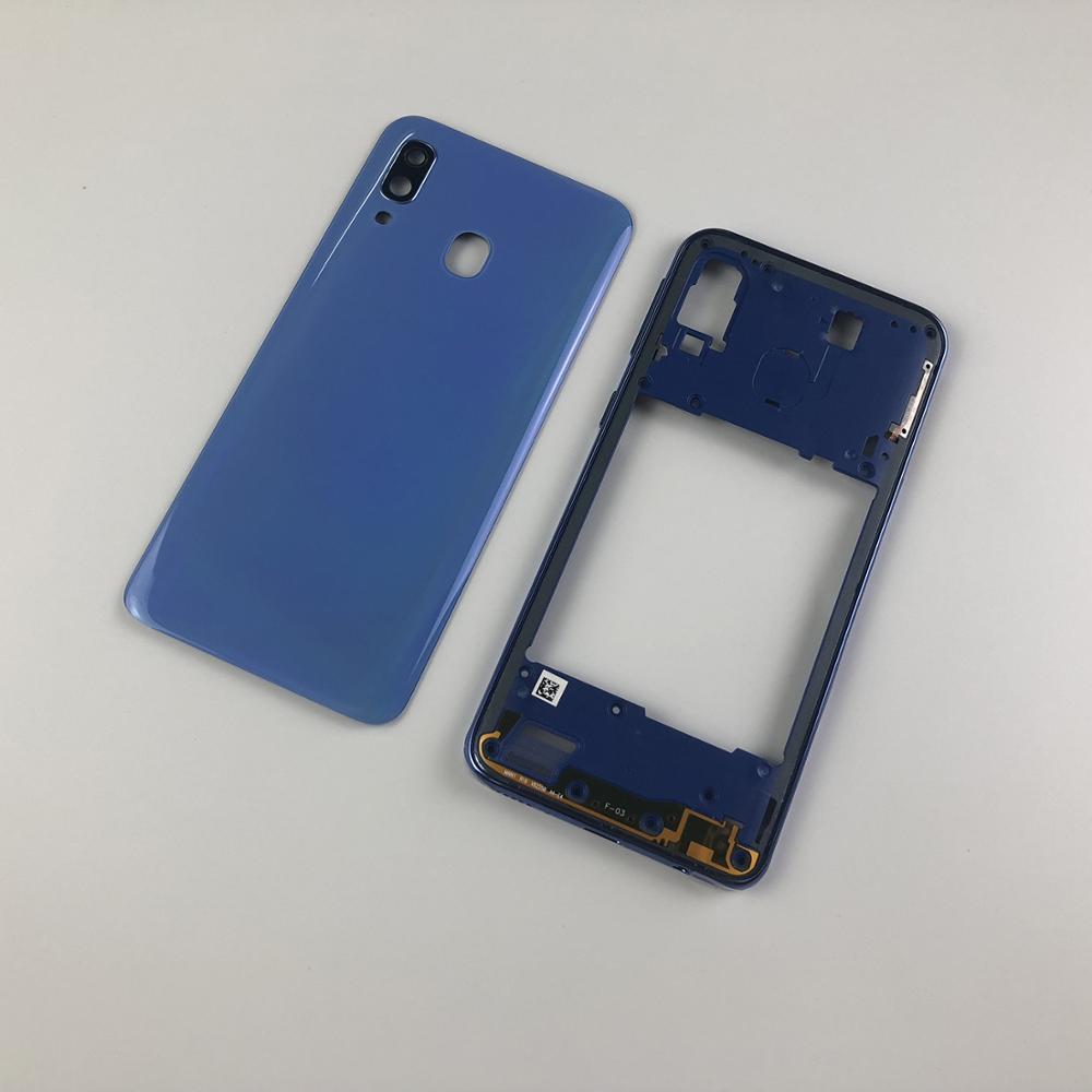 Para samsung galaxy a40 2019 a405 SM-A405F a405ds habitação quadro médio + bateria volta caso capa traseira lente da câmera adesivo logotipo