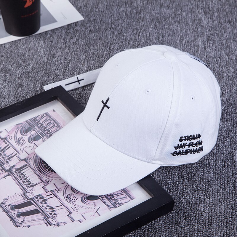 Gorra de béisbol con cinturón cruzado para hombre y mujer, gorro con bordado de letras, Snapback, informal, de algodón, con visera cruzada, color negro, nueva: Blanco