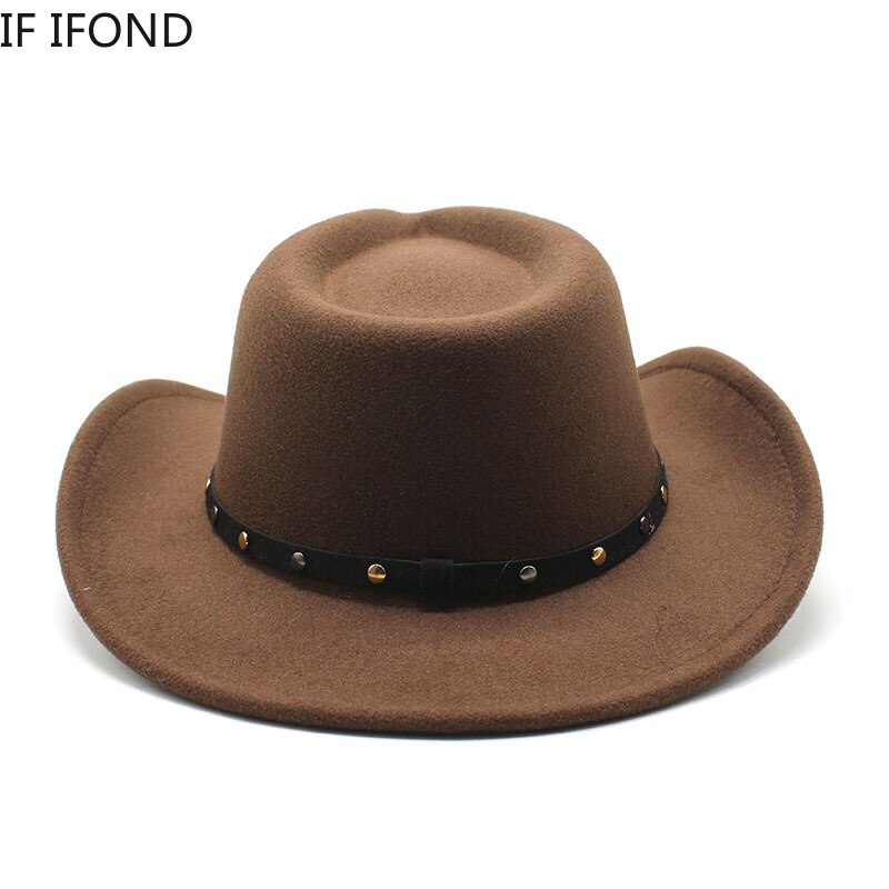 Wool Women Men Western Cowboy Hat Punk belt Gentleman Cowgirl Bowler Cap Jazz Church Cap Sombrero Hombre