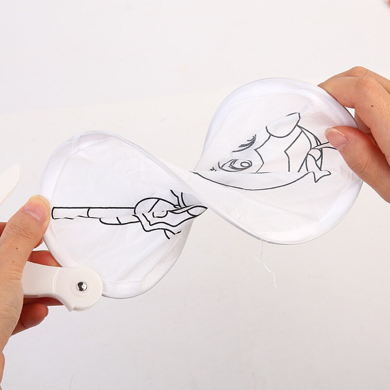 24cm foldbare bære-diy graffiti fan-legetøj til børn, der maler gammel rund vifte med stregudkast kunsthåndværk pige