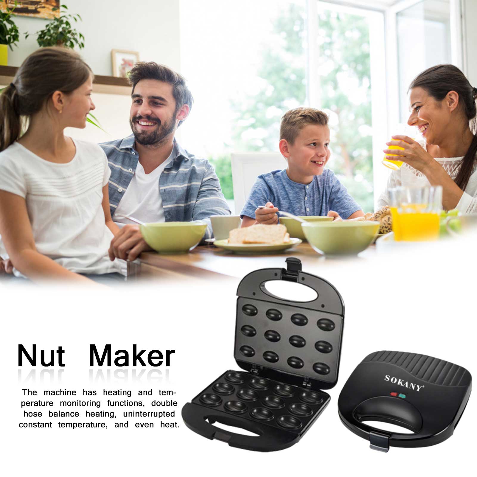 Electric walnut cake maker, automatic mini nut waffle toaster, sandwich iron toaster, toaster breakfast pan oven, fast