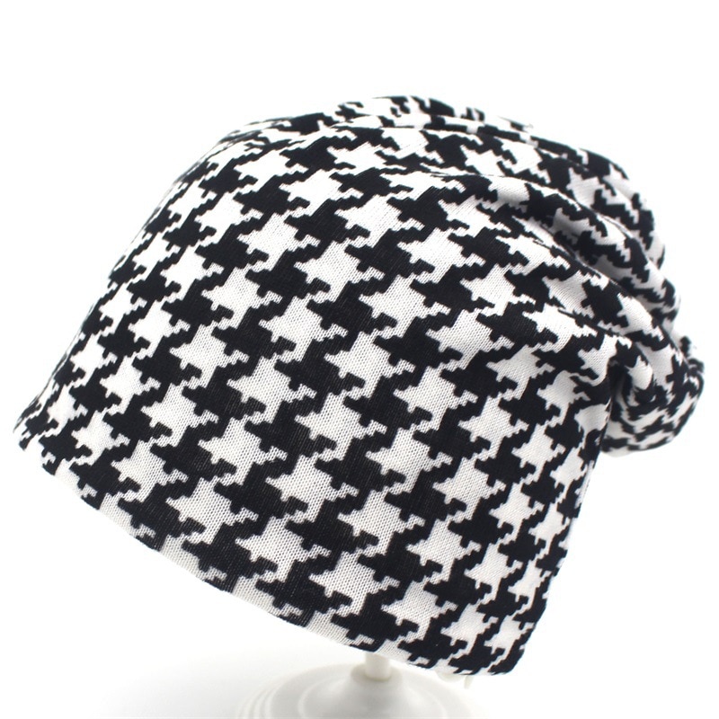 Gorro con capucha de pata de gallo para mujer, gorro con capucha a cuadros, a rayas finas, cálido, babero de invierno, gorrita de propósito Dual: Blanco