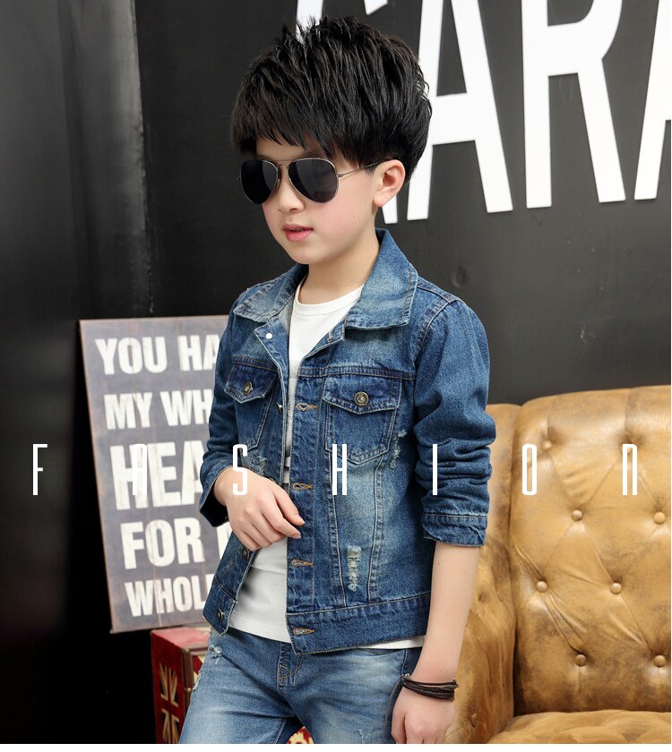 Jongens Jas Nieuwjaar Fall Wassen Zachte Denim Jas Enkele Breasted Jas Denim Jas Kind Kind Kleding