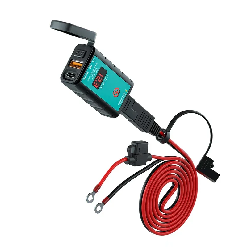 12V USB Motorcycle Charger Waterproof Switch With Voltmeter Fast Charging Adapter SAE To USB Type-C Socket Motorbike Accessories