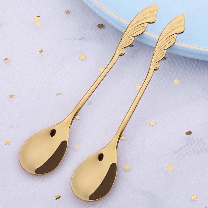 Long Handle Tea Coffee Mixing Spoon Dessert Vintage Teaspoons Drink Tableware Unique Shape Stainless Steel Kitchen Tools