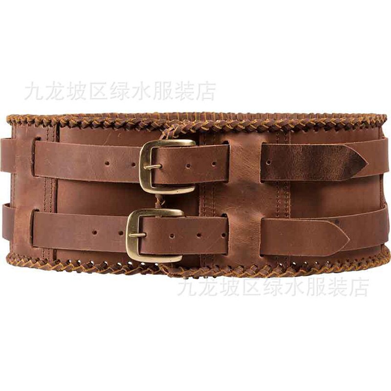 Medieval Leather Laced Wide Belt Men Larp Celtic Viking Pirate Warrior Armor Costume Double Buckle Strap Braided WaistBand Wrap: Light brown
