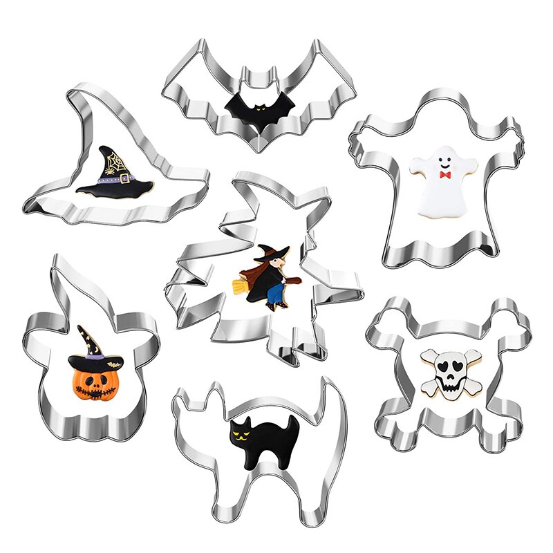 7PCS Halloween Biscuit Cutters Mold For Baking Metal Tool Pumpkin Cutter Cookie Stamp Party Gourmet Bakery Decoration: Halloween A
