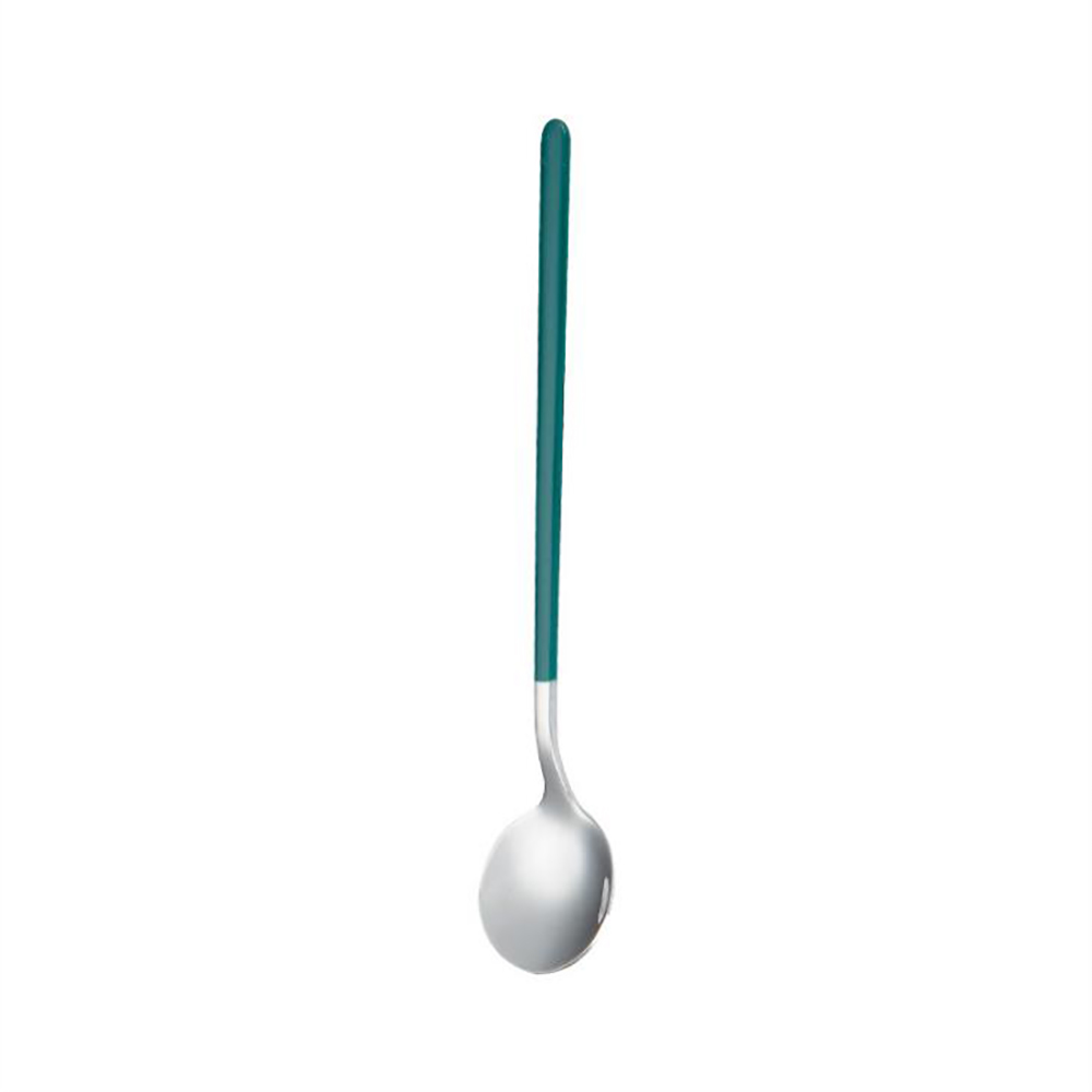 1Pcs 304 Stainless Steel Spoon Small Round Spoon For Ice Cream Dessert Spoon Coffee Stirring Spoon Round Head Spoon: Green Silver