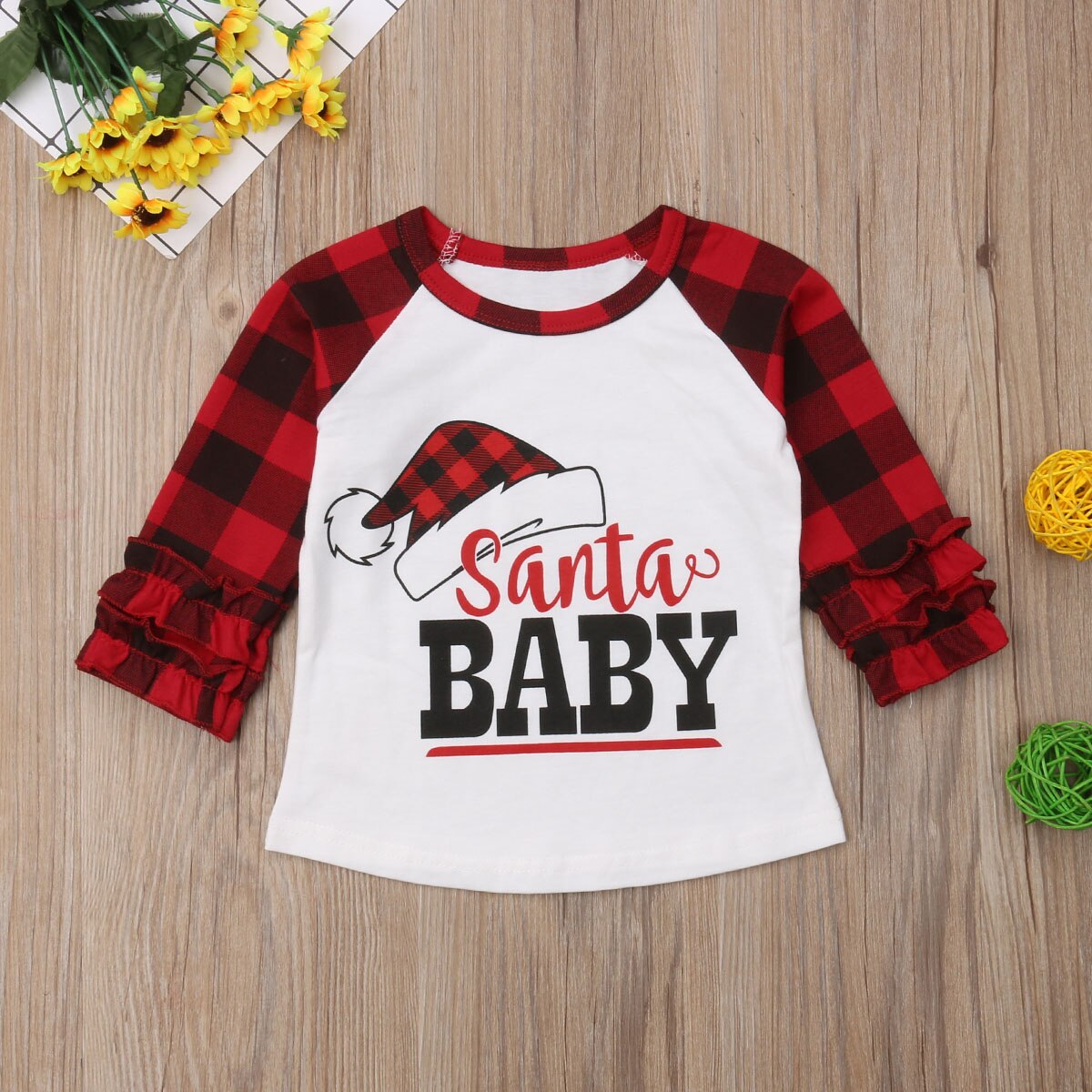 Merk kerst baby meisjes jongens sweatshirt tops letter santa baby xms hoed print geruite patchwork trui tops