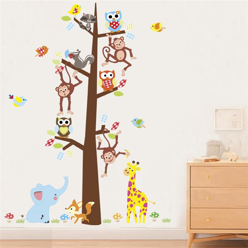 Mooie Uil Aap Giraffe Boom Muurstickers Slaapkamer Nursery Home Decor Cartoon Dieren Muurstickers Diy Poster Pvc Muurschilderingen