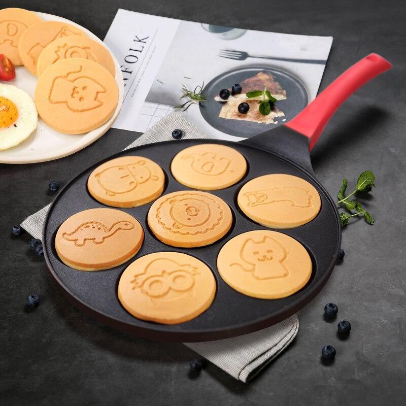 Padella per uova a 7 fori padella antiaderente di alta qualità simpatica macchina per la colazione per bambini con motivo a piccoli animali assolo per stufa a gas