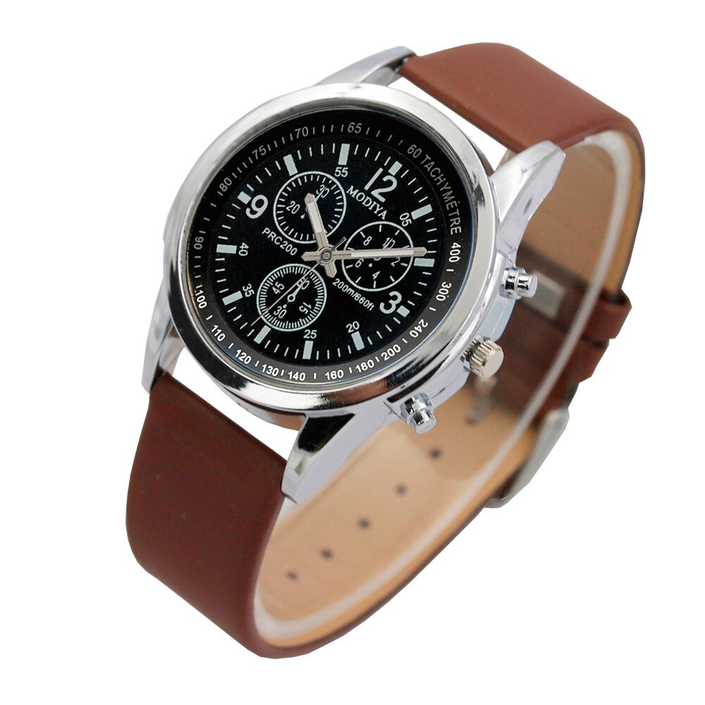 Mode Mannen Legering Pin Gesp Horloge Lederen Glas Mannen Eenvoudige Horloge Drie-Eye Analoge Quartz Heren horloge # P30