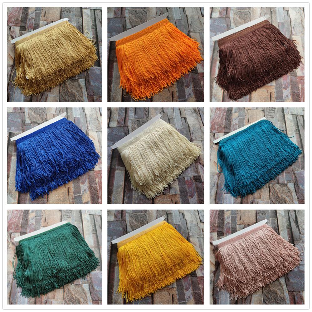Flecos de encaje de 20CM de largo, 1 metro, 10 colores, poliéster, flecos, para vestido, accesorios de cortina de ropa