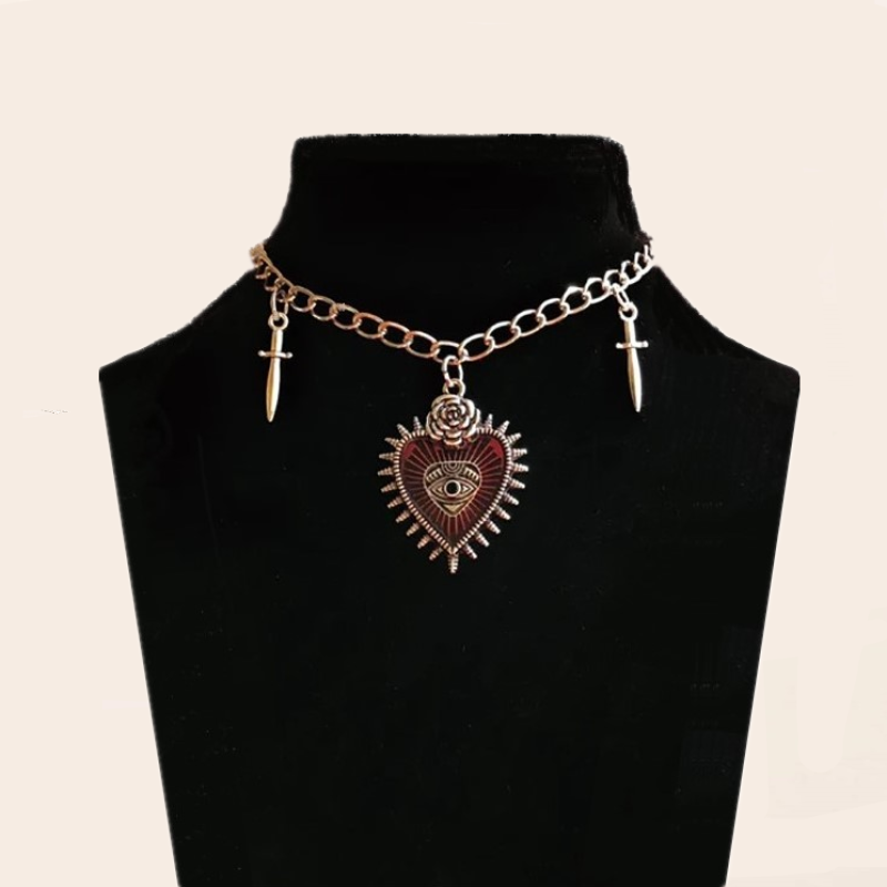 Joyería gótica Hip Hop Y2k, collares con colgante de Cruz de flor y corazón de melocotón, gargantilla Vintage de espada de amor con ojos y espinas para de mujeres y niñas