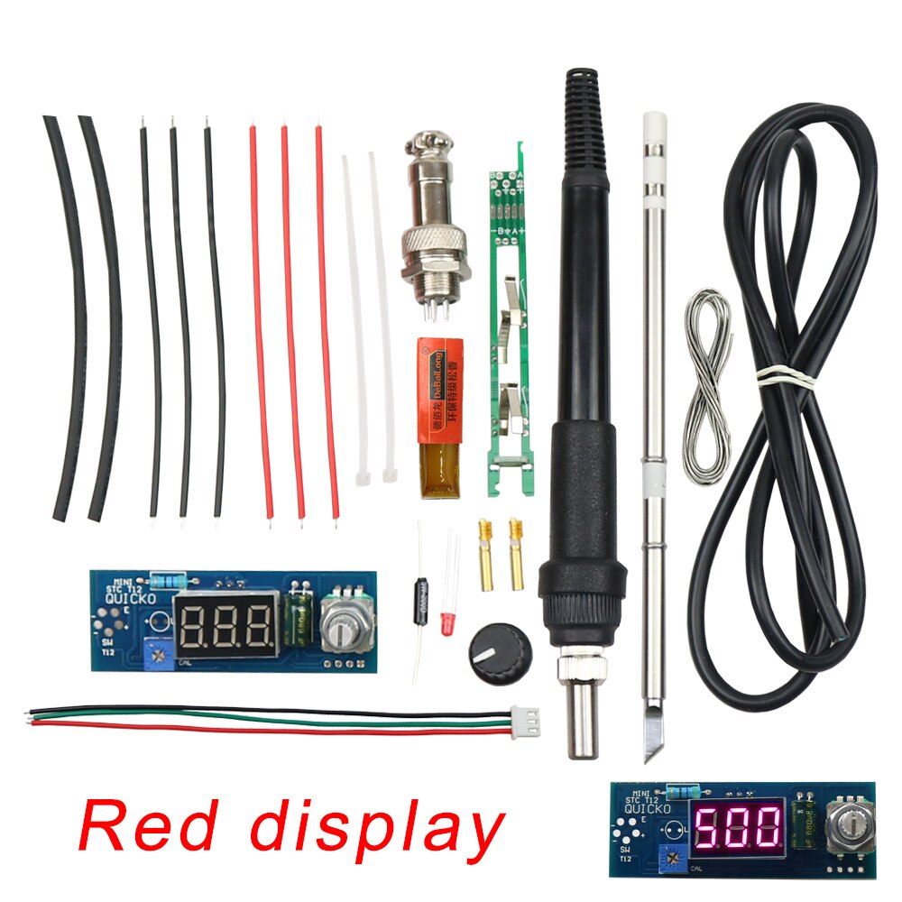 Elektrisk enhed digital loddejern station temperaturregulator kits til hakko  t12 håndtag diy kits m / led vibrationsafbryder: Rødt skærmsæt