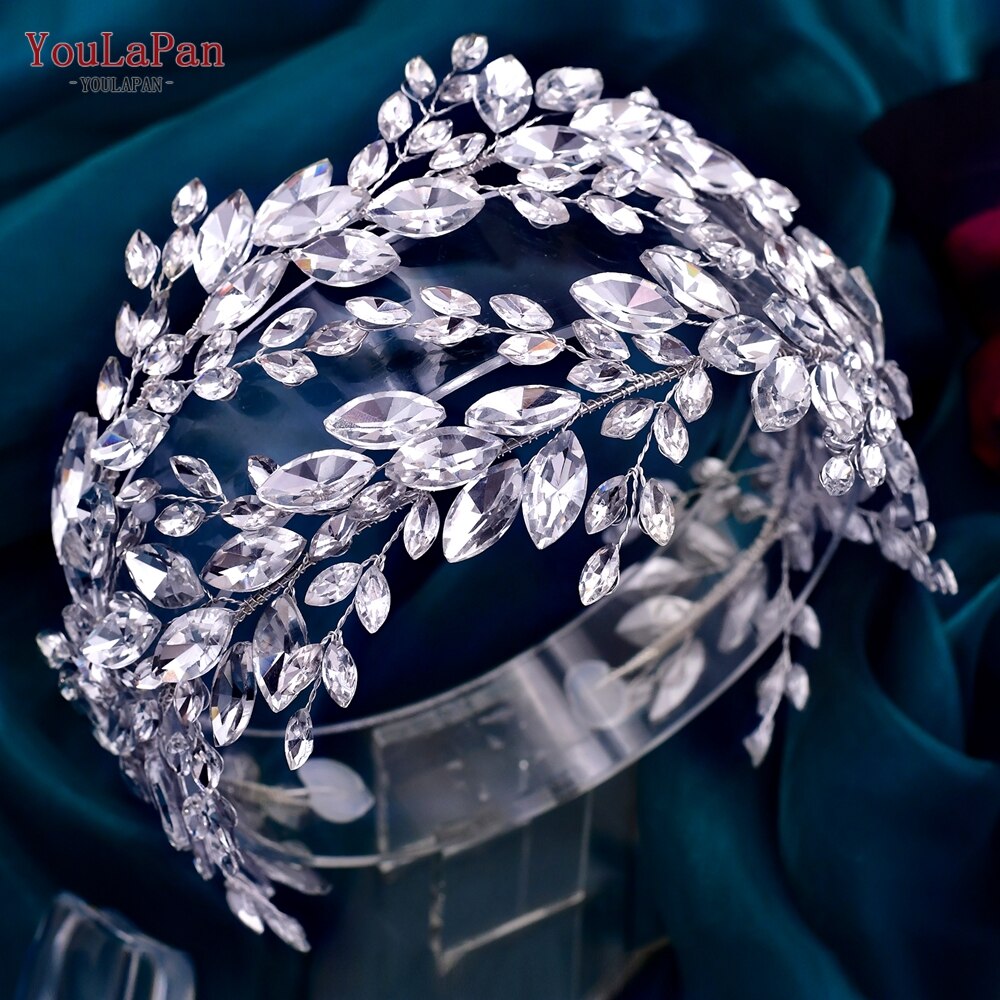 YouLaPan HP304 Luxuriöse Strass Stirnband Silber Hochzeit Kopfschmuck Bling Braut Diademe und Kronen Kristall Braut Headwear