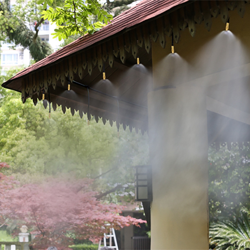 Sistema de enfriamiento por nebulización para exteriores, 10-30M, 4/7PVC, riego de jardín, boquillas atomizadoras de latón ajustables de 1/4 pulgadas, microaspersores