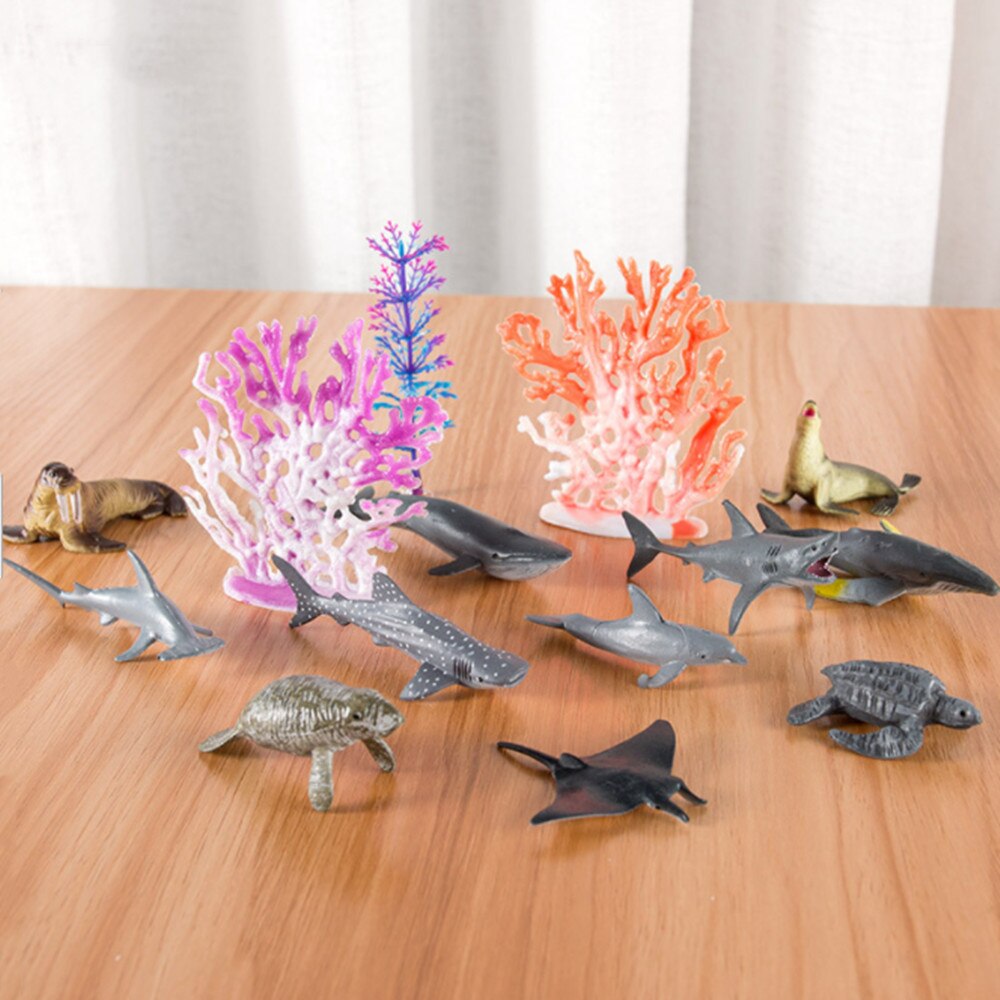 Bucketed animal model realistic appearance animal toy set vinyl plastic animal learning toy boy girl forest sea animal toy set