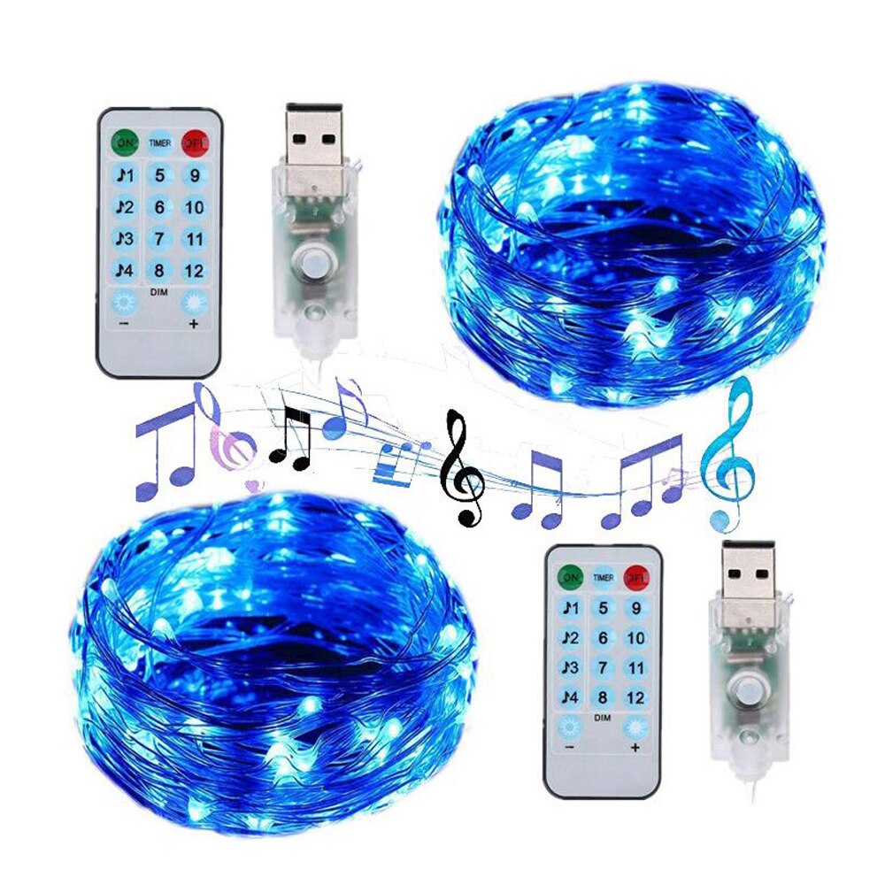 Batterie/USB Betrieben Musik Klang Kontrolle Schnur Fee Lichter 5M 500LED/10M 100LED Silber Draht Weihnachten girlande mit Fernbedienung