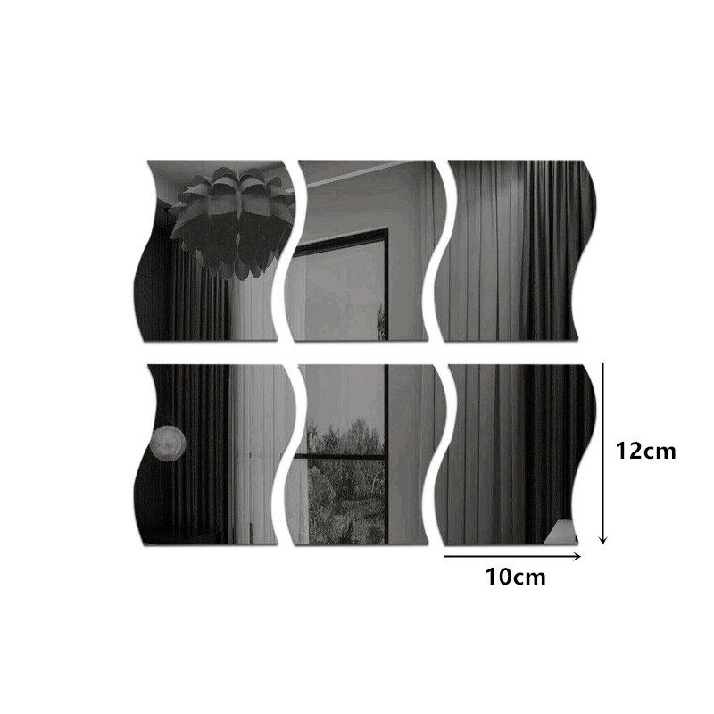 6pcs Wave Shape Mirror Wall Stickers Removable DIY 3D Art Mural Decor mirror bedroom Bath Room Home Decoration: Black