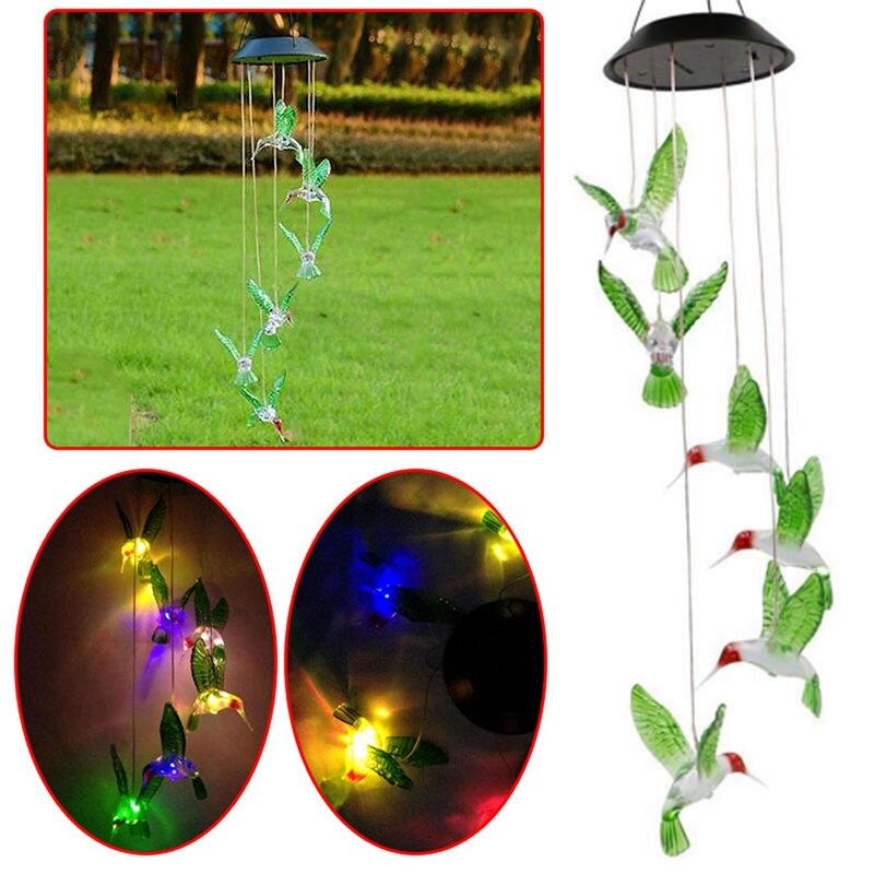 1pcs Solar Color Changing LED Bee Wind Chimes Light Lamp Home Room Garden Decor