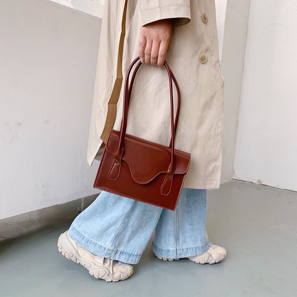 PU Leather Women Shoulder Bags Ladies Casual Pure Color Simple Underarm Handbags Female Daily Shoulder Bags