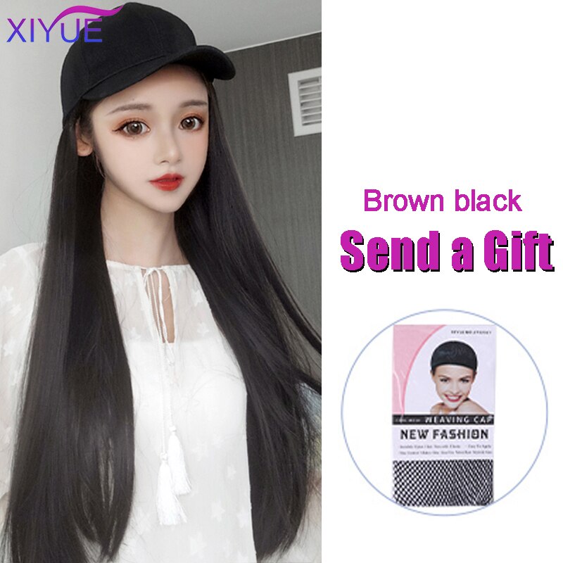 Long Synthetic Baseball Cap Hair Wig Natural Black Cap Hair Extensions Natural Wave Wigs Naturally Connect Hat Wig Adjustable: B921