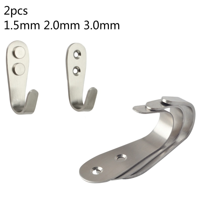 2pcs Stainless Steel Hooks Durable Practical 1.5/2/3mm-Thick Brushed Kitchen Hook Clothes Hooks Coat And Hat Hanger Towel Hanger