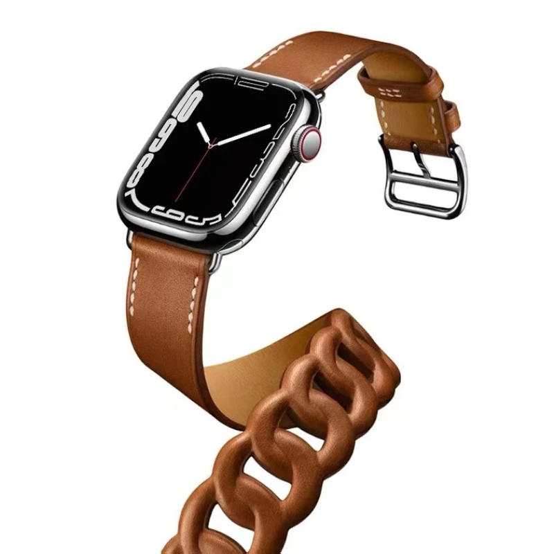 Nueva correa de cuero para Apple Watch 45mm 41mm pulsera de doble círculo serie iWatch 10 9 8 7 6 5 4 SE 44mm 42mm 40mm cinturón