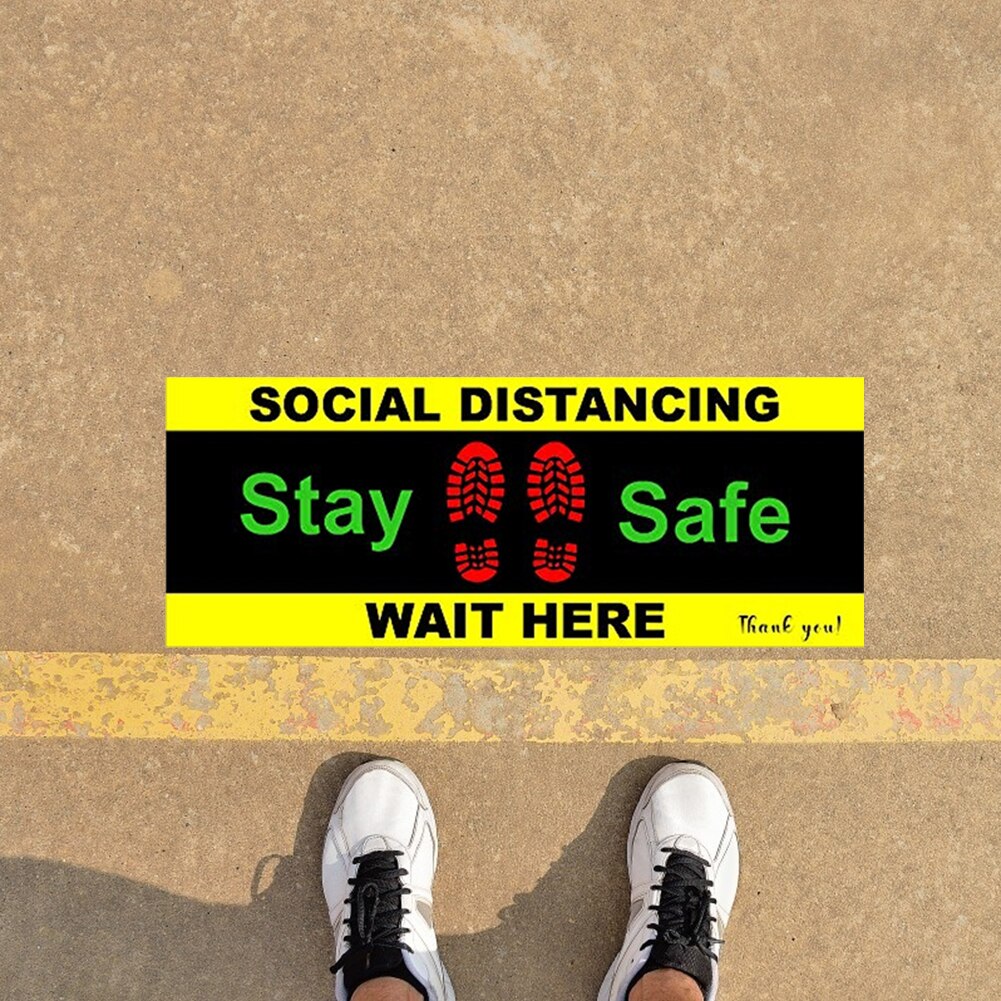 5pcs Waterproof Safety Isolation Distance Signs Sticker Social Distancing Floor Decal Foot Distance Anti-Slip Commercial Grade