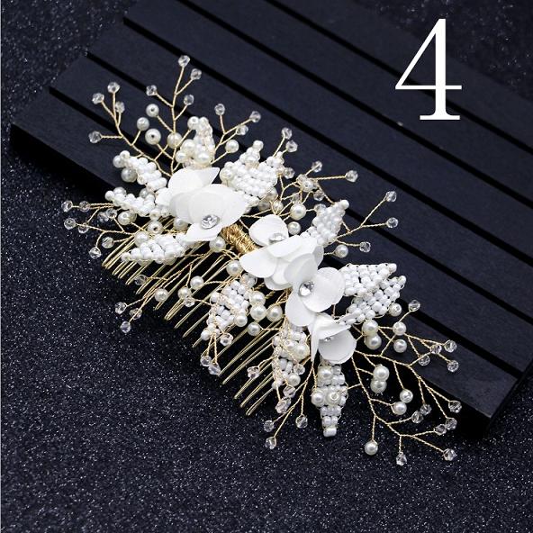 Women Bridal Ivory Red Flower Hair Comb Crystal Tiara Pearls Gorgeous Hair jewellry Wedding Party Decoration Accessories: 4