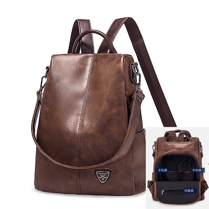 Retro Women's Backpack leather Shoulder bag Desinger Brown Mini Small cute Girl for Motorcycle Travel Waterproof Diaper Handbag: Retro Backpack 11