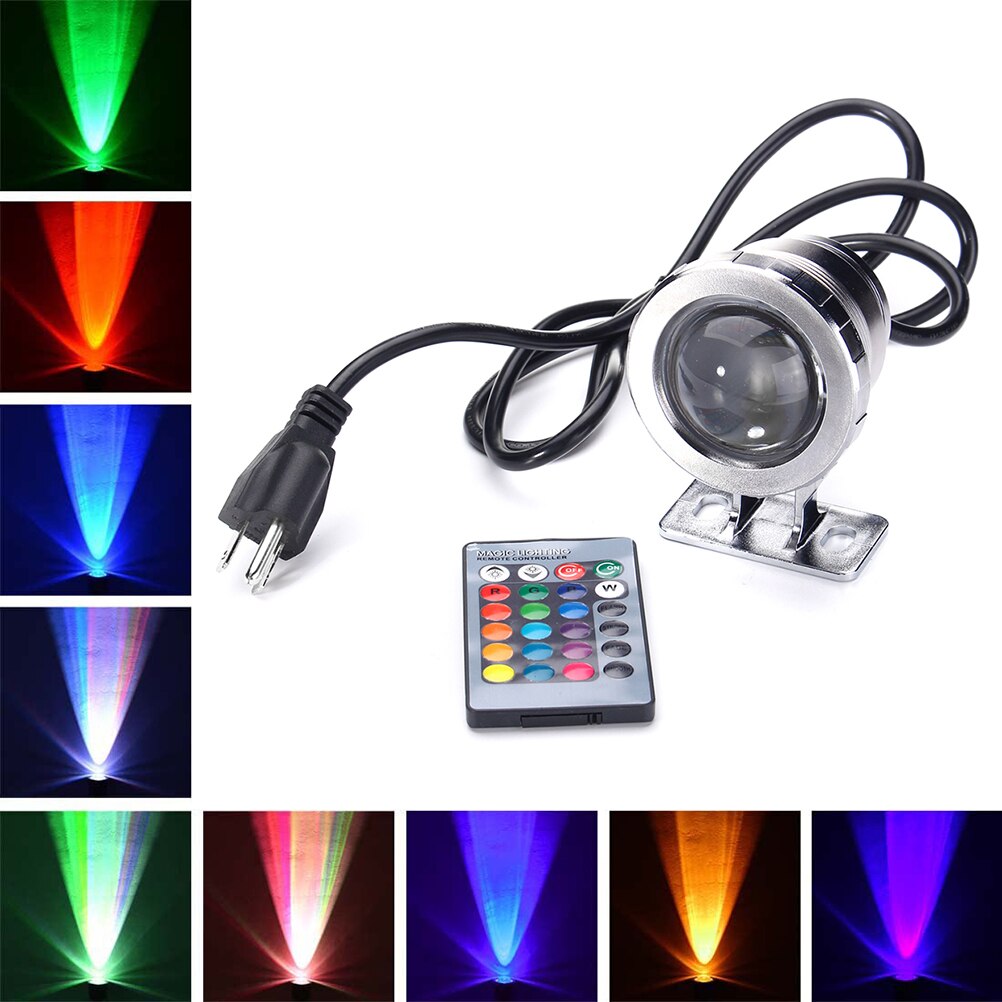 Luz LED subacuática RGB de 10W, Multicolor, resistente al agua, luces subacuáticas, paisaje, fuente, lámpara de estanque, foco, lámpara subacuática: US Silver