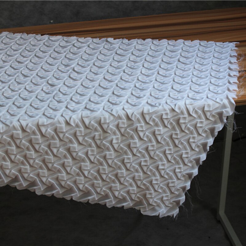 Pleated Chiffon Fabric Hand Woven Fold DIY Patchwork Clothes Geometry Transform Skirt Dress Original Fabric 85*65cm: White / 85x65cm