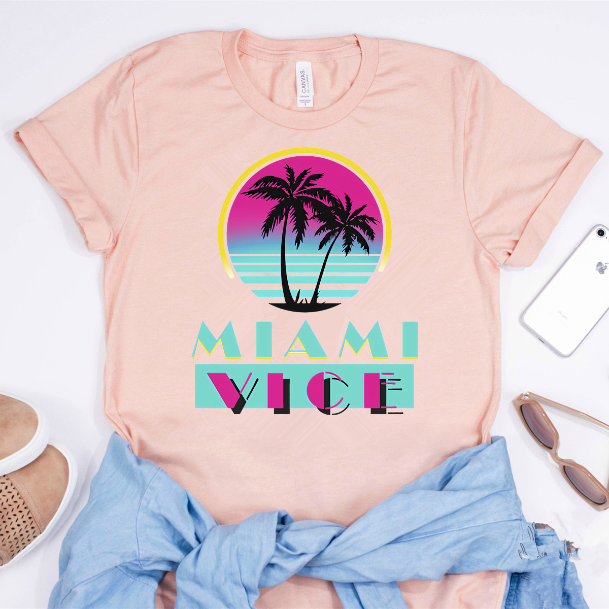 miami vice tv-serie-skjorte miami vice bueskytter retro årgang neon 80s retrowave synthwave t-skjorte: Xl / Rosa