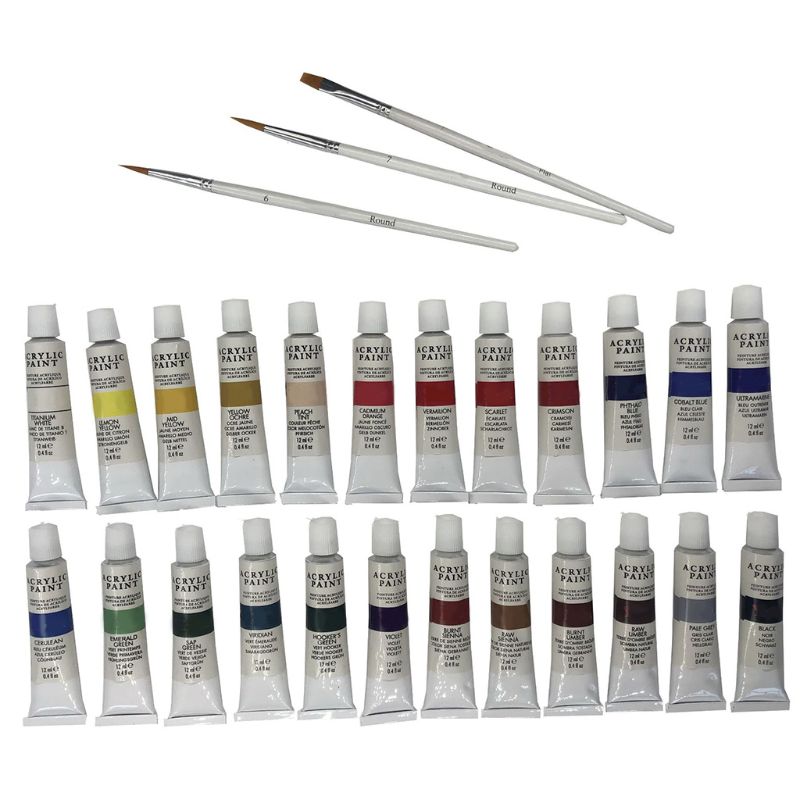 Acrylic Paint Set 24 Color Tubes of 0.4 oz (12 ml) Art Set for Kids Students Painting Canvas