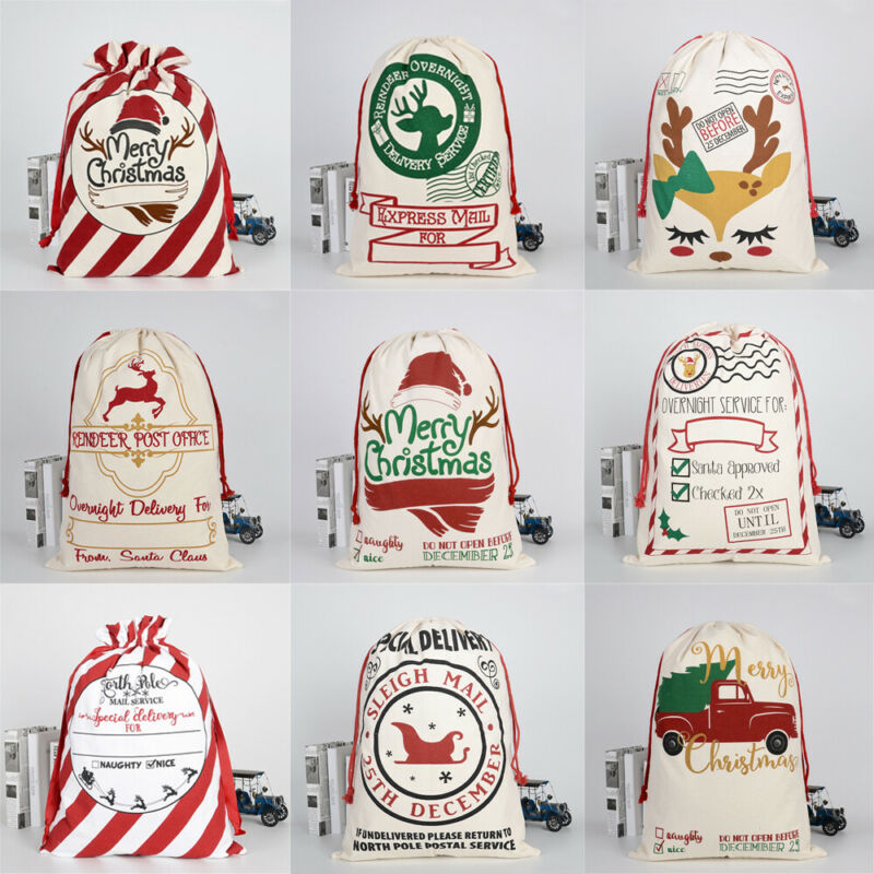 Bolsas de calcetín navideñas grandes, saco de de Papá Noel de Hessian, bolsa de decoración, de caramelo, bolsa con cordón de almacenamiento, 11 estilos