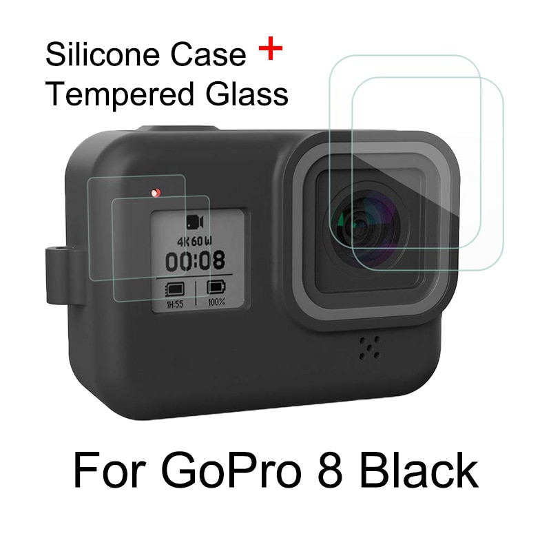 Voor Gopro 8 Accessoire Kit Zachte Siliconen Case Huid Beschermende Shell Behuizing + Lens & Lcd Screen Protector Voor Go pro Hero 8 Zwart