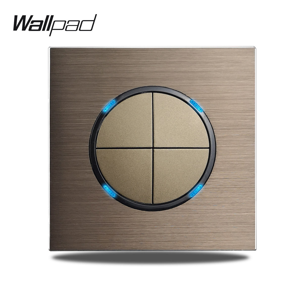 Bruine Wandschakelaar Met Ronde Led-Lichtknop 1 2 3 4 Bende Lichtschakelaar Geborsteld Aluminium Metalen Paneel, L6 Serie