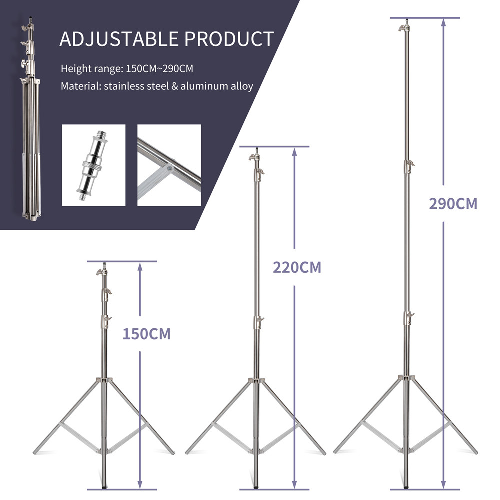 Trípode grande de acero inoxidable de 2,8 M, trípode con soporte para luz, pata mágica, c-stand para fotografía, punto de luz, Softbox, estudio fotográfico