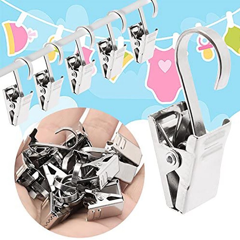 50PCS Stainless Steel Clips Hooks Clip Rings Metal Curtain Clips for Photos, DIY Crafts