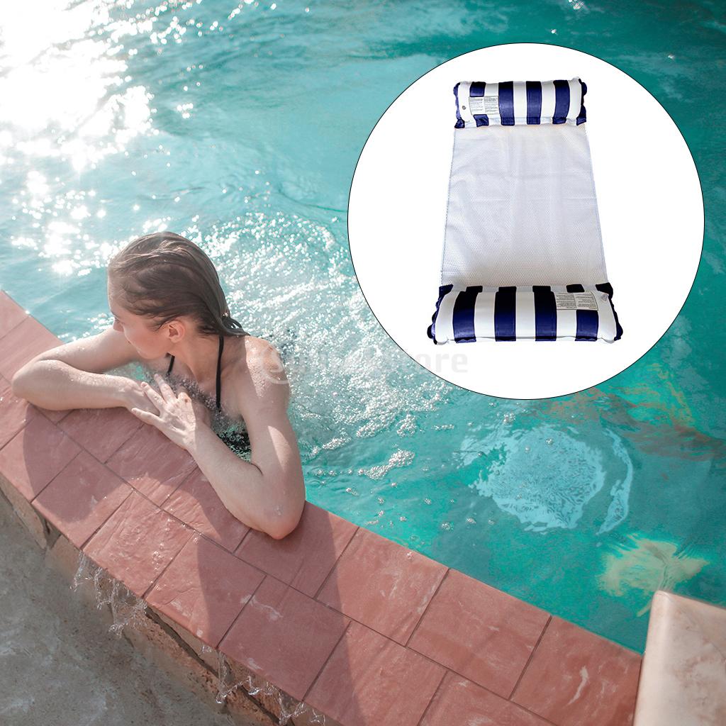 Inflatable Mattresses Water Hammock Folding Swimming Pool Floating Lounge Bed Chair Air Sofa for Summer Outdoor Water Sports: Dark Blue Line