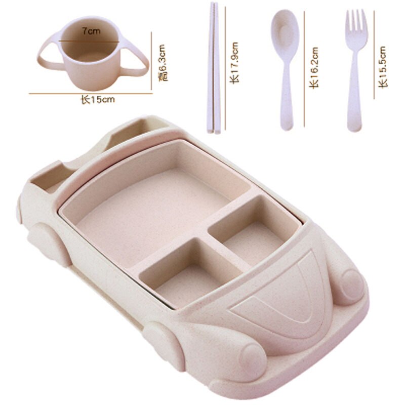 5 pcs/lot dessin animé mignon carré voiture Train avion bébé alimentation ensemble nourriture fruits plat plaque épaisse vaisselle Table plats pour enfants: Beige Car Set