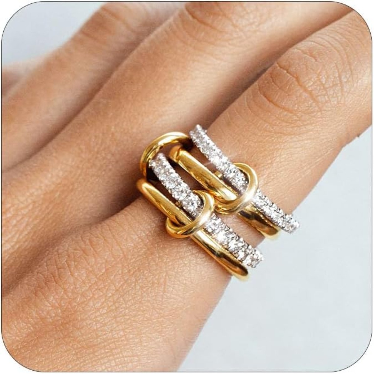 Un nicho de anillo de joyería de cobre de cuatro anillos de dos colores, hipoalergénico, estilo Ins, artefacto de apilamiento, adecuado para mujeres jóvenes: 5 / Blanco