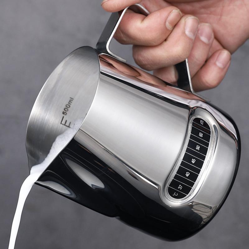 500Ml/17Oz Melk Kannen Rvs Melk Schuimen Kruik Met Thermometer Pull Bloem Cup Melk Pot Melk opschuimen Pijpje Pitcher