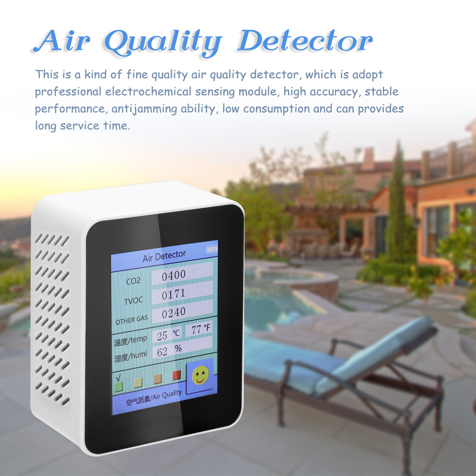 Co2 MeterSensor Air Detector CO2 Tester with Carbon Dioxide TVOC Value Electricity Quantity Temperature Humidity Display